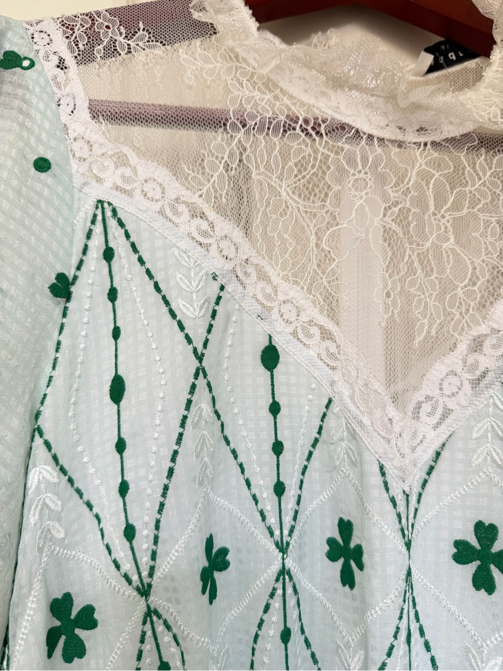 Sandro Paris White and Green Lace-Trim Ruffled Mini Dress - Picture 4 of 6